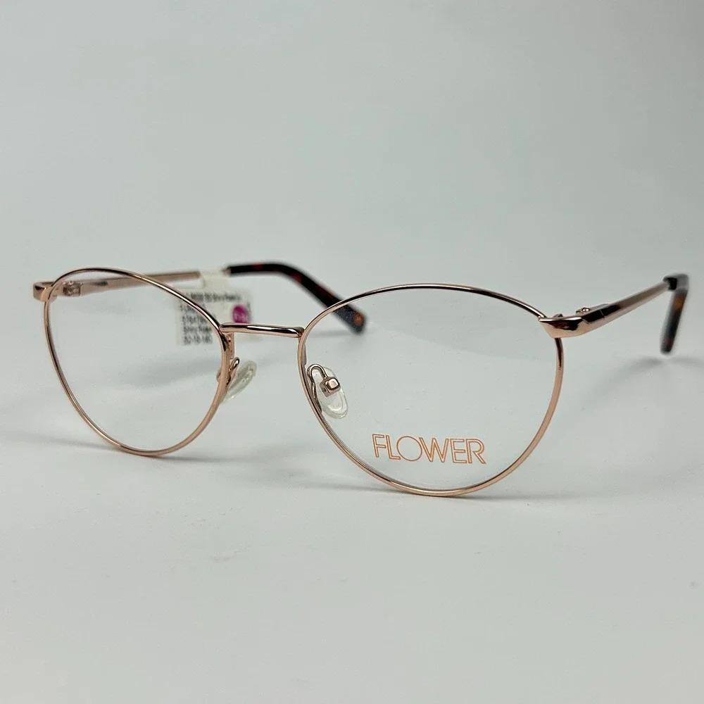 Flower FLR6039 Women's Eyeglasses Shiny Rose Gold Metal Full Rim 52-18-140 mm